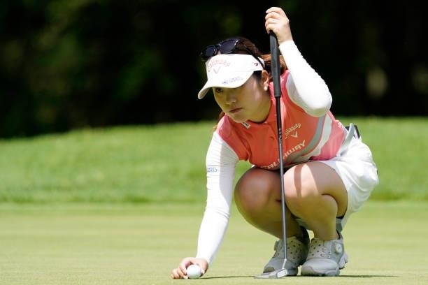 Yuna Nishimura of Japan putts on the 2nd hole during the second round of the Nipponham Ladies Classic at Katsura Golf Club on July 09, 2021 in...
