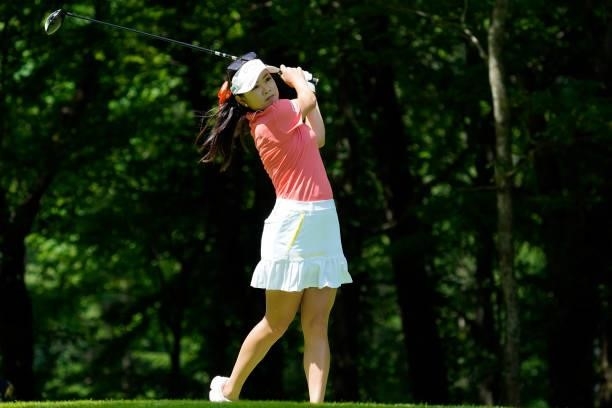 Yui Kawamoto of Japan hits her tee shot on the 3rd hole during the second round of the Nipponham Ladies Classic at Katsura Golf Club on July 09, 2021...
