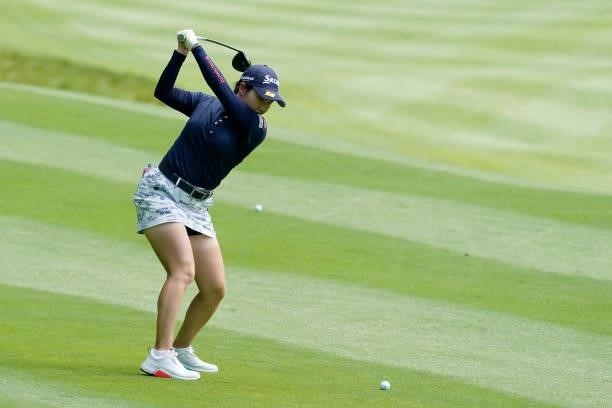 Sakura Koiwai of Japan hits her second shot on the 3rd hole during the second round of the Nipponham Ladies Classic at Katsura Golf Club on July 09,...