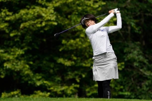 Shiho Oyama of Japan hits her tee shot on the 4th hole during the second round of the Nipponham Ladies Classic at Katsura Golf Club on July 09, 2021...