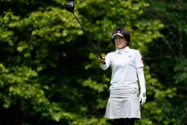 Shiho Oyama of Japan hits her tee shot on the 4th hole during the second round of the Nipponham Ladies Classic at Katsura Golf Club on July 09, 2021...