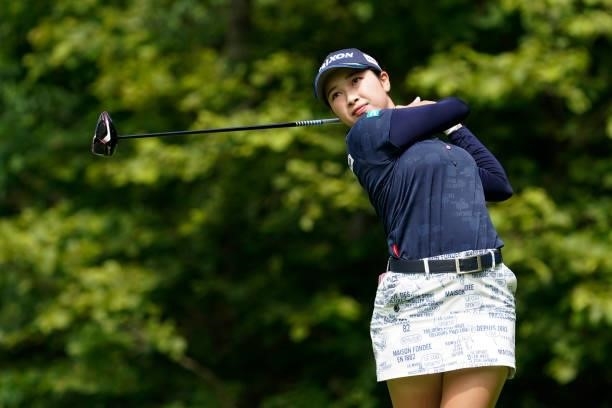 Sakura Koiwai of Japan hits her tee shot on the 4th hole during the second round of the Nipponham Ladies Classic at Katsura Golf Club on July 09,...