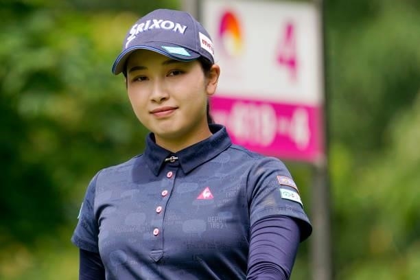 Sakura Koiwai of Japan smiles during the second round of the Nipponham Ladies Classic at Katsura Golf Club on July 09, 2021 in Tomakomai, Hokkaido,...