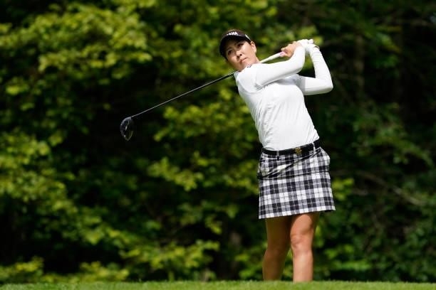 Mami Fukuda of Japan hits her tee shot on the 4th hole during the second round of the Nipponham Ladies Classic at Katsura Golf Club on July 09, 2021...