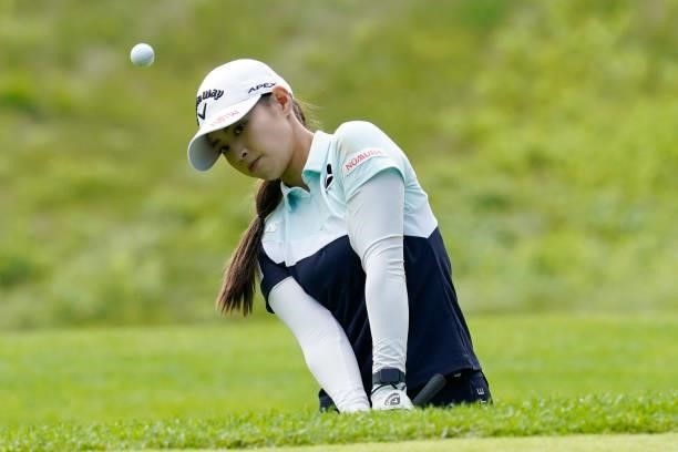 Asuka Kashiwabara of Japan plays her shot on the 5th hole during the second round of the Nipponham Ladies Classic at Katsura Golf Club on July 09,...