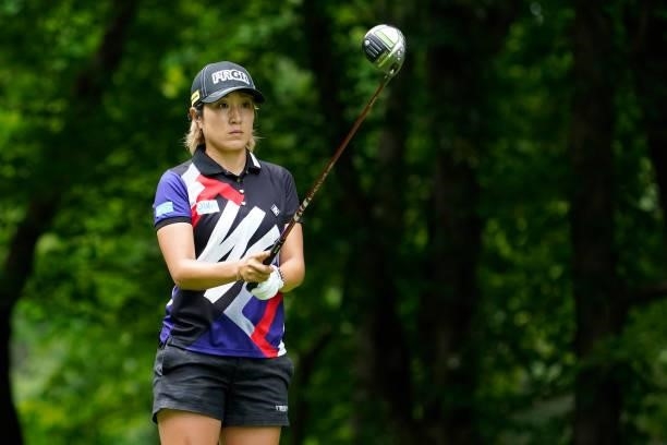 Asako Fujimoto of Japan hits her tee shot on the 3rd hole during the second round of the Nipponham Ladies Classic at Katsura Golf Club on July 09,...