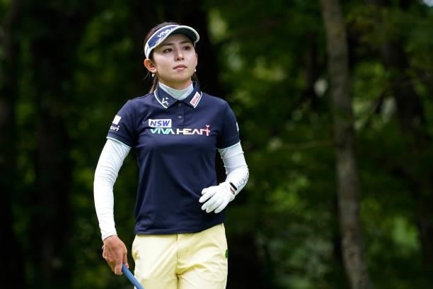 Aya Ezawa of Japan looks on during the second round of the Nipponham Ladies Classic at Katsura Golf Club on July 09, 2021 in Tomakomai, Hokkaido,...
