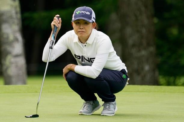 Yoko Maeda of Japan lines up her putt on the 2nd hole during the second round of the Nipponham Ladies Classic at Katsura Golf Club on July 09, 2021...