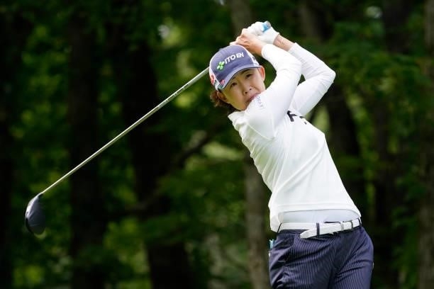 Yoko Maeda of Japan hits her tee shot on the 3rd hole during the second round of the Nipponham Ladies Classic at Katsura Golf Club on July 09, 2021...