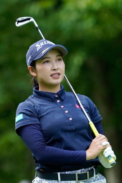 Sakura Koiwai of Japan hits her tee shot on the 11th hole during the second round of the Nipponham Ladies Classic at Katsura Golf Club on July 09,...