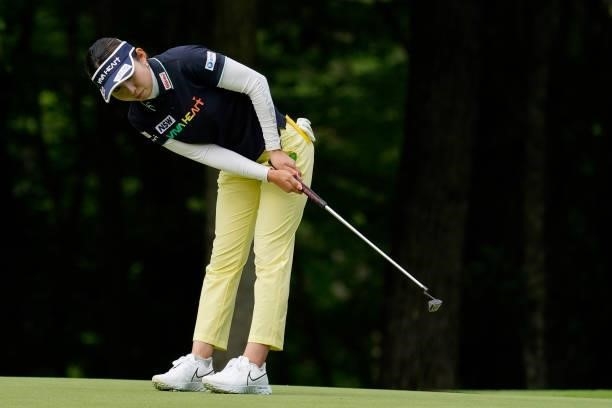 Aya Ezawa of Japan putts on the 9th hole during the second round of the Nipponham Ladies Classic at Katsura Golf Club on July 09, 2021 in Tomakomai,...