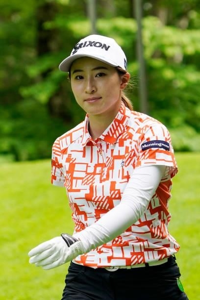 Rieru Shibusawa of Japan smilese during the second round of the Nipponham Ladies Classic at Katsura Golf Club on July 09, 2021 in Tomakomai,...