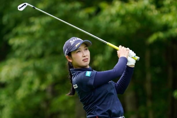Sakura Koiwai of Japan hits her tee shot on the 11th hole during the second round of the Nipponham Ladies Classic at Katsura Golf Club on July 09,...
