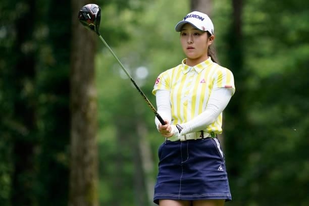 Minori Hashizoe of Japan hits her tee shot on the 3rd hole during the second round of the Nipponham Ladies Classic at Katsura Golf Club on July 09,...