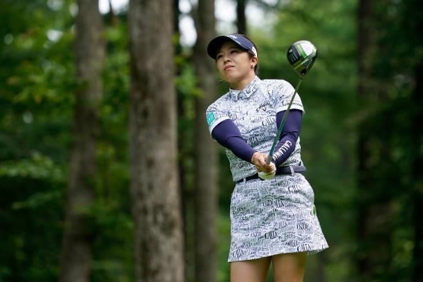 Mizuki Tanaka of Japan hits her tee shot on the 3rd hole during the second round of the Nipponham Ladies Classic at Katsura Golf Club on July 09,...