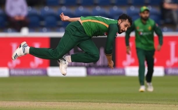 Pakistan bowler Faheem Ashraf in bowling action during the 1st Royal London Series One Day International between England and Pakistan at Sophia...