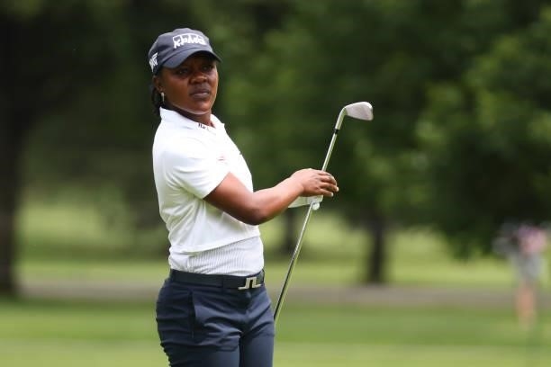 Mariah Stackhouse hits her second shot on the fifth hole during the second round of the Marathon LPGA Classic presented by Dana at Highland Meadows...