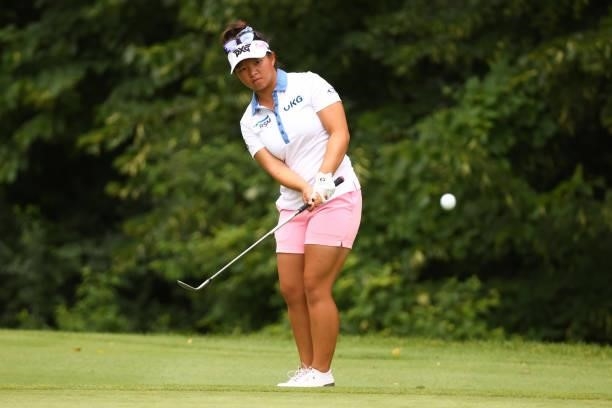 Megan Khang watches chips to the sixth green during the second round of the Marathon LPGA Classic presented by Dana at Highland Meadows Golf Club in...