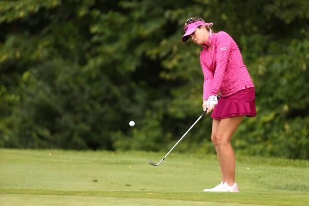 Paula Creamer chips to the sixth green during the second round of the Marathon LPGA Classic presented by Dana at Highland Meadows Golf Club in...