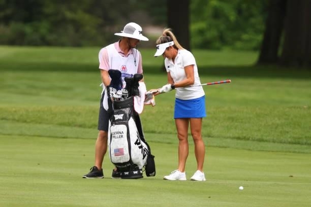 Gerina Piller with her caddie in the 17th fairway during the second round of the Marathon LPGA Classic presented by Dana at Highland Meadows Golf...