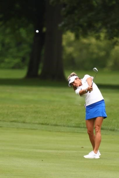 Gerina Piller hits from the 17th fairway during the second round of the Marathon LPGA Classic presented by Dana at Highland Meadows Golf Club in...