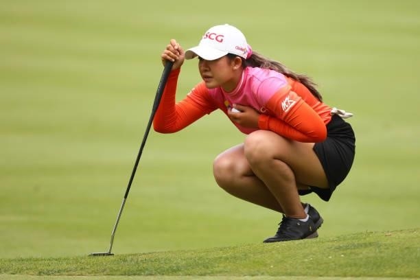 Pajaree Anannarukarn of Thailand reads a putt on the 17th green during the second round of the Marathon LPGA Classic presented by Dana at Highland...