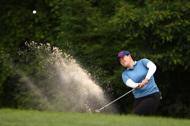 Angel Yin hits from a sand trap to the sixth green during the second round of the Marathon LPGA Classic presented by Dana at Highland Meadows Golf...