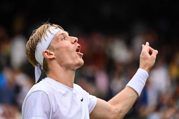 Dennis Shapovalov of Canada has a heated discussion with the umpire during his match against Novak Djokovic of Serbia in the semi-finals of the...