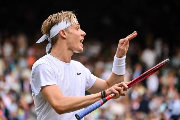 Dennis Shapovalov of Canada has a heated discussion with the umpire during his match against Novak Djokovic of Serbia in the semi-finals of the...
