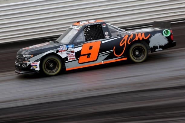 Codie Rohrbaugh, driver of the Grant County Mulch Chevrolet, drives during qualifying for the NASCAR Camping World Truck Series Corn Belt 150...
