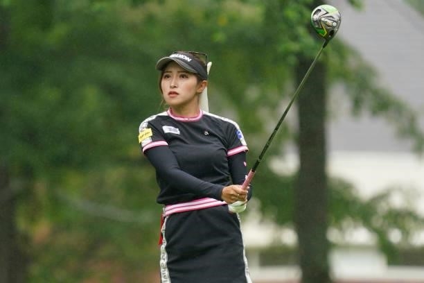 Reika Usui of Japan hits her tee shot on the 1st hole during the third round of the Nipponham Ladies Classic at Katsura Golf Club on July 10, 2021 in...