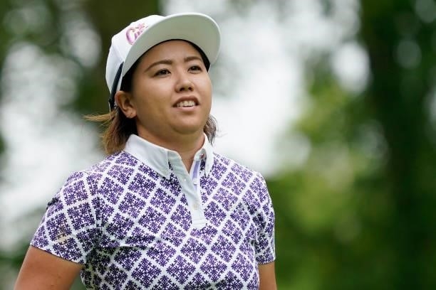 Nana Yamashiro of Japan smiles during the third round of the Nipponham Ladies Classic at Katsura Golf Club on July 10, 2021 in Tomakomai, Hokkaido,...