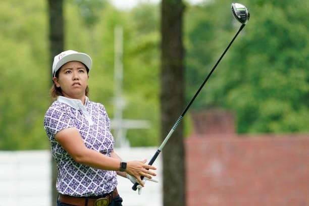 Nana Yamashiro of Japan hits her tee shot on the 1st hole during the third round of the Nipponham Ladies Classic at Katsura Golf Club on July 10,...