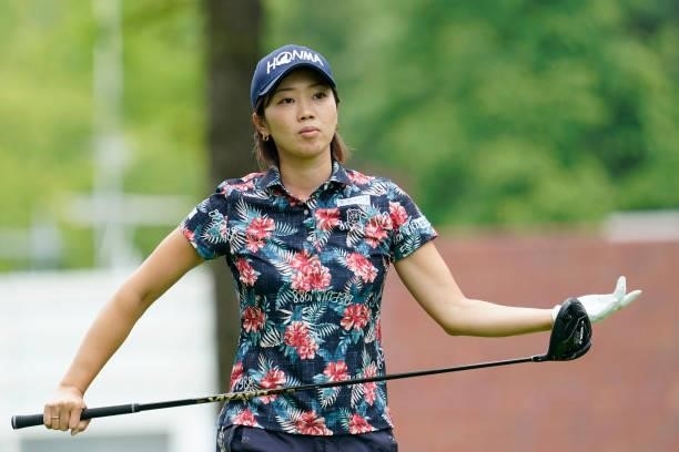 Rumi Yoshiba of Japan hits her tee shot on the 10th hole during the third round of the Nipponham Ladies Classic at Katsura Golf Club on July 10, 2021...