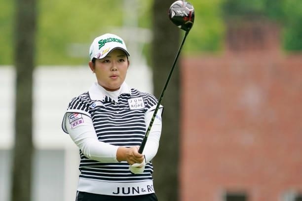 Saki Asai of Japan hits her tee shot on the 1st hole during the third round of the Nipponham Ladies Classic at Katsura Golf Club on July 10, 2021 in...