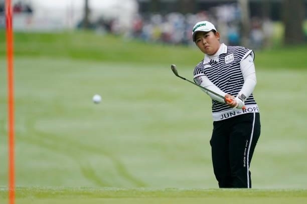 Saki Asai of Japan plays her shot on the 1st hole during the third round of the Nipponham Ladies Classic at Katsura Golf Club on July 10, 2021 in...