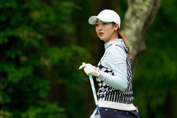 Rei Matsuda of Japan looks on during the third round of the Nipponham Ladies Classic at Katsura Golf Club on July 10, 2021 in Tomakomai, Hokkaido,...