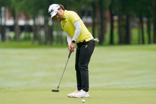 Mamiko Higa of Japan putts on the 1st hole during the third round of the Nipponham Ladies Classic at Katsura Golf Club on July 10, 2021 in Tomakomai,...