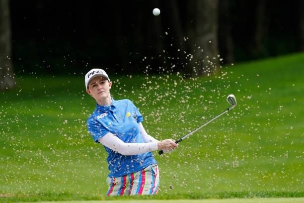 Karis Davidson of Australia hits from a bunker on the 2nd hole during the third round of the Nipponham Ladies Classic at Katsura Golf Club on July...