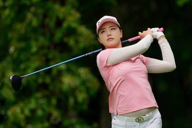 Yuting Seki of China hits her tee shot on the 3rd hole during the third round of the Nipponham Ladies Classic at Katsura Golf Club on July 10, 2021...