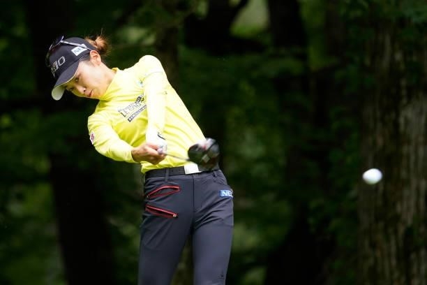 Yuka Yasuda of Japan hits her tee shot on the 3rd hole during the third round of the Nipponham Ladies Classic at Katsura Golf Club on July 10, 2021...