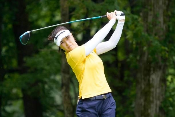 Mi-Jeong Jeon of South Korea hits her tee shot on the 3rd hole during the third round of the Nipponham Ladies Classic at Katsura Golf Club on July...