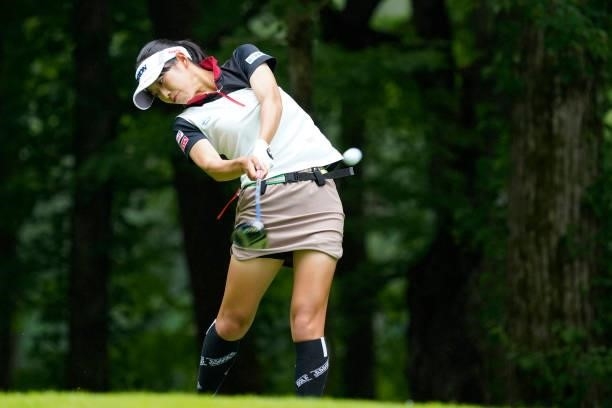 Kokone Yoshimoto of Japan hits her tee shot on the 3rd hole during the third round of the Nipponham Ladies Classic at Katsura Golf Club on July 10,...