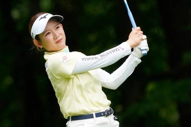 Hikaru Yoshimoto of Japan hits her tee shot on the 3rd hole during the third round of the Nipponham Ladies Classic at Katsura Golf Club on July 10,...
