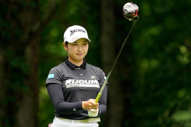Sakura Koiwai of Japan hits her tee shot on the 3rd hole during the third round of the Nipponham Ladies Classic at Katsura Golf Club on July 10, 2021...