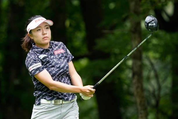 Pei-Ying Tsai of Taiwan hits her tee shot on the 3rd hole during the third round of the Nipponham Ladies Classic at Katsura Golf Club on July 10,...