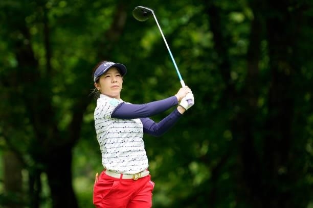 Mizuki Tanaka of Japan hits her tee shot on the 3rd hole during the third round of the Nipponham Ladies Classic at Katsura Golf Club on July 10, 2021...