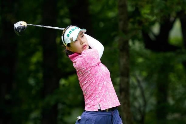 Ah-Reum Hwang of South Korea hits her tee shot on the 3rd hole during the third round of the Nipponham Ladies Classic at Katsura Golf Club on July...