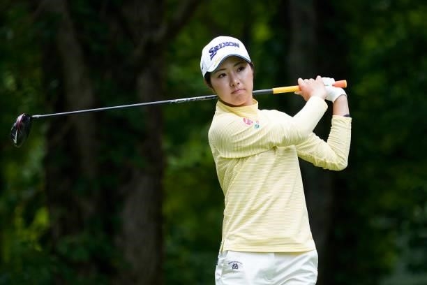 Hiromu Ono of Japan hits her tee shot on the 3rd hole during the third round of the Nipponham Ladies Classic at Katsura Golf Club on July 10, 2021 in...