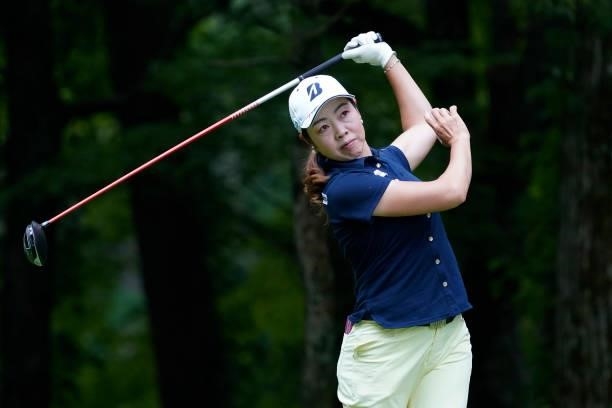 Yukari Nishiyama of Japan hits her tee shot on the 3rd hole during the third round of the Nipponham Ladies Classic at Katsura Golf Club on July 10,...